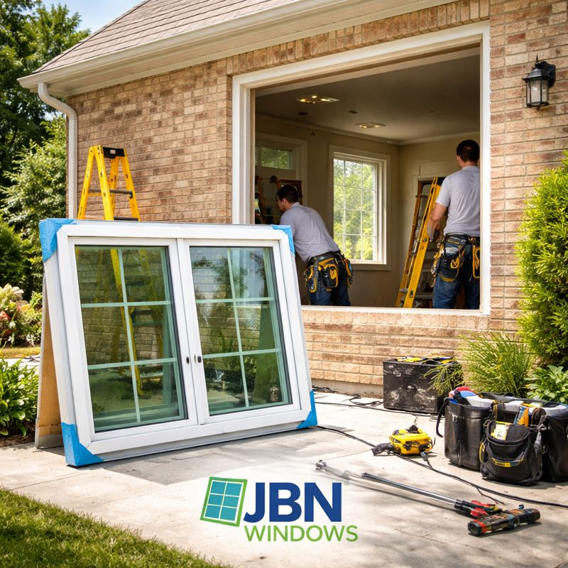 Professional window replacement installation on a residential home