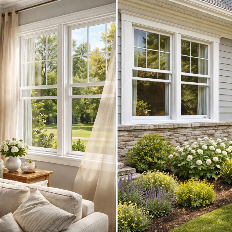 Double hung windows showing interior comfort and exterior curb appeal for residential homes
