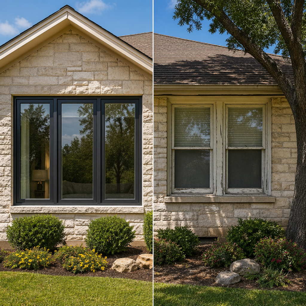 Comparison of new windows and old windows on the same residential home