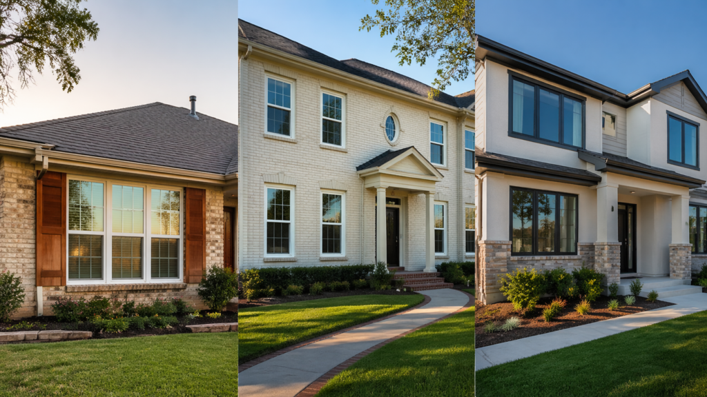 Different home styles upgraded with double hung window installations in North Texas