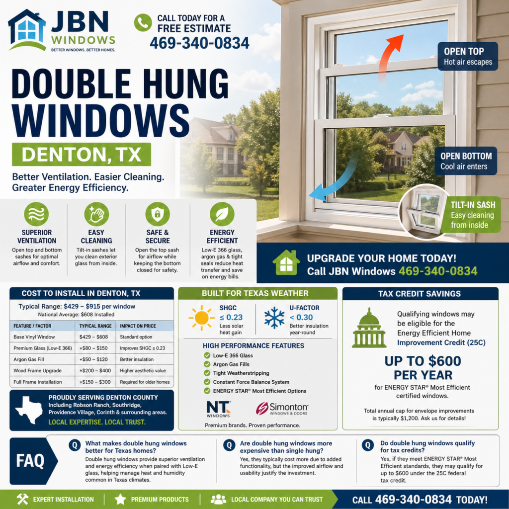 Double hung windows provide superior ventilation and energy efficiency when paired with Low E glass