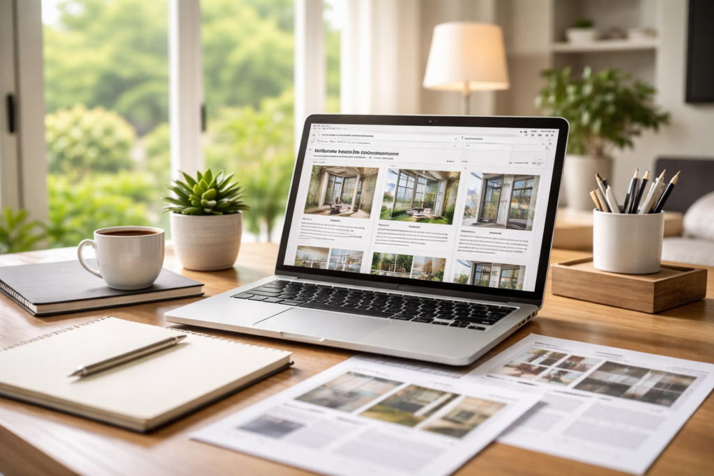 Homeowner using a tablet researching window replacement information at home