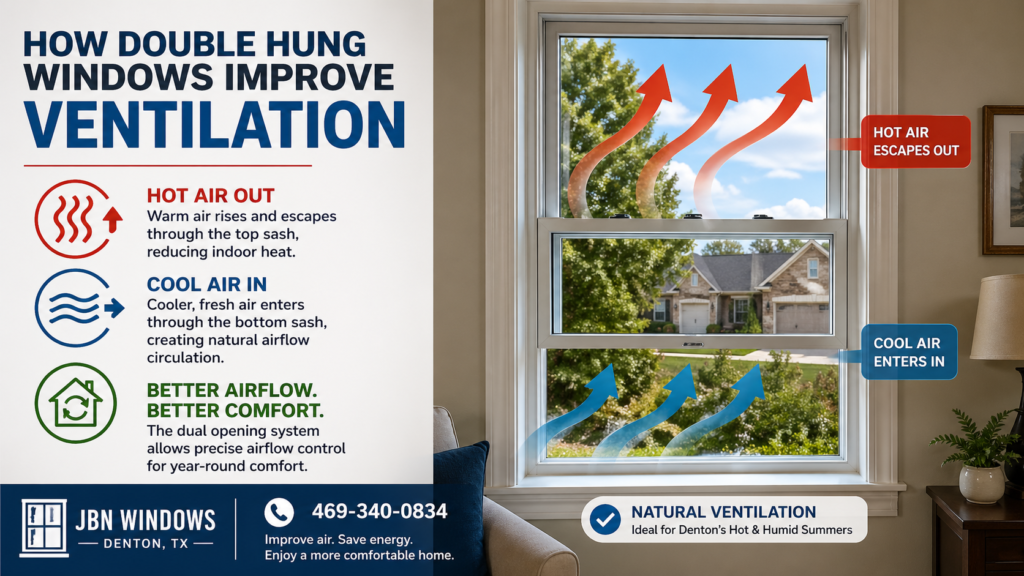 How do double hung windows improve ventilation
