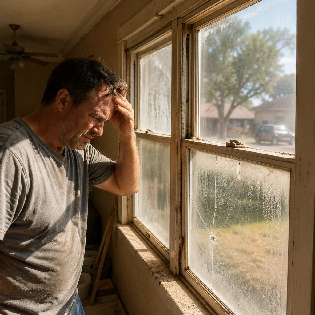 Old damaged windows causing heat, air leaks, and discomfort in Denton Texas home