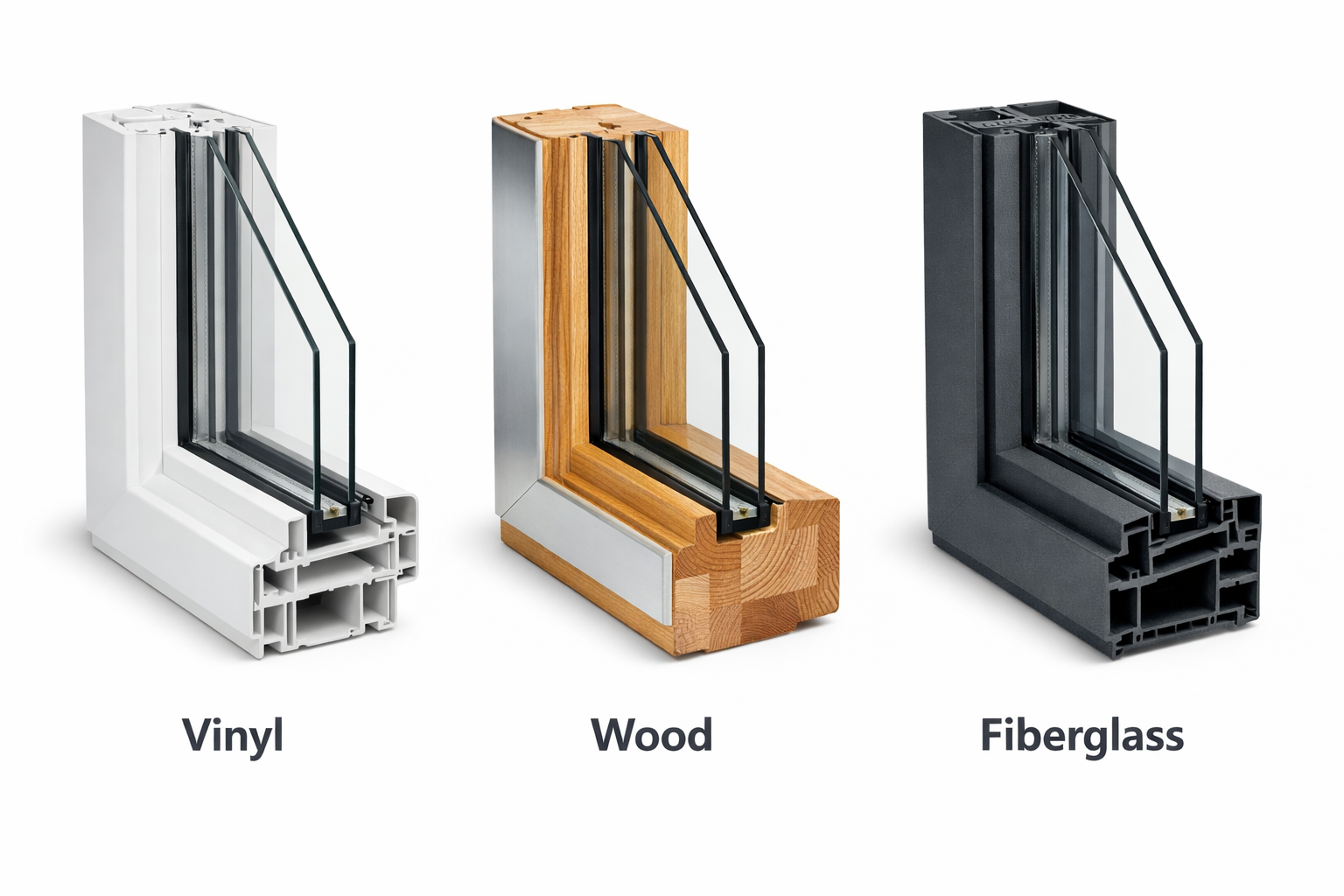Comparison of vinyl, wood, and fiberglass window frames