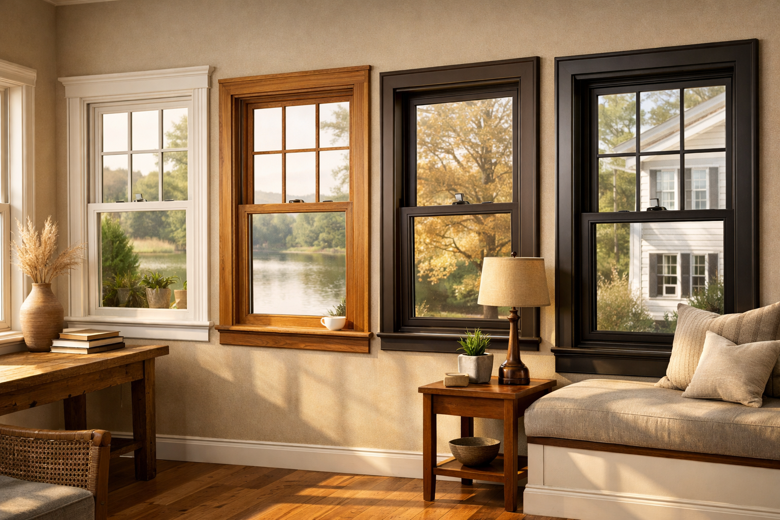 Key Aspects of Double-Hung Windows: 3 Interior showing different styles of double-hung windows