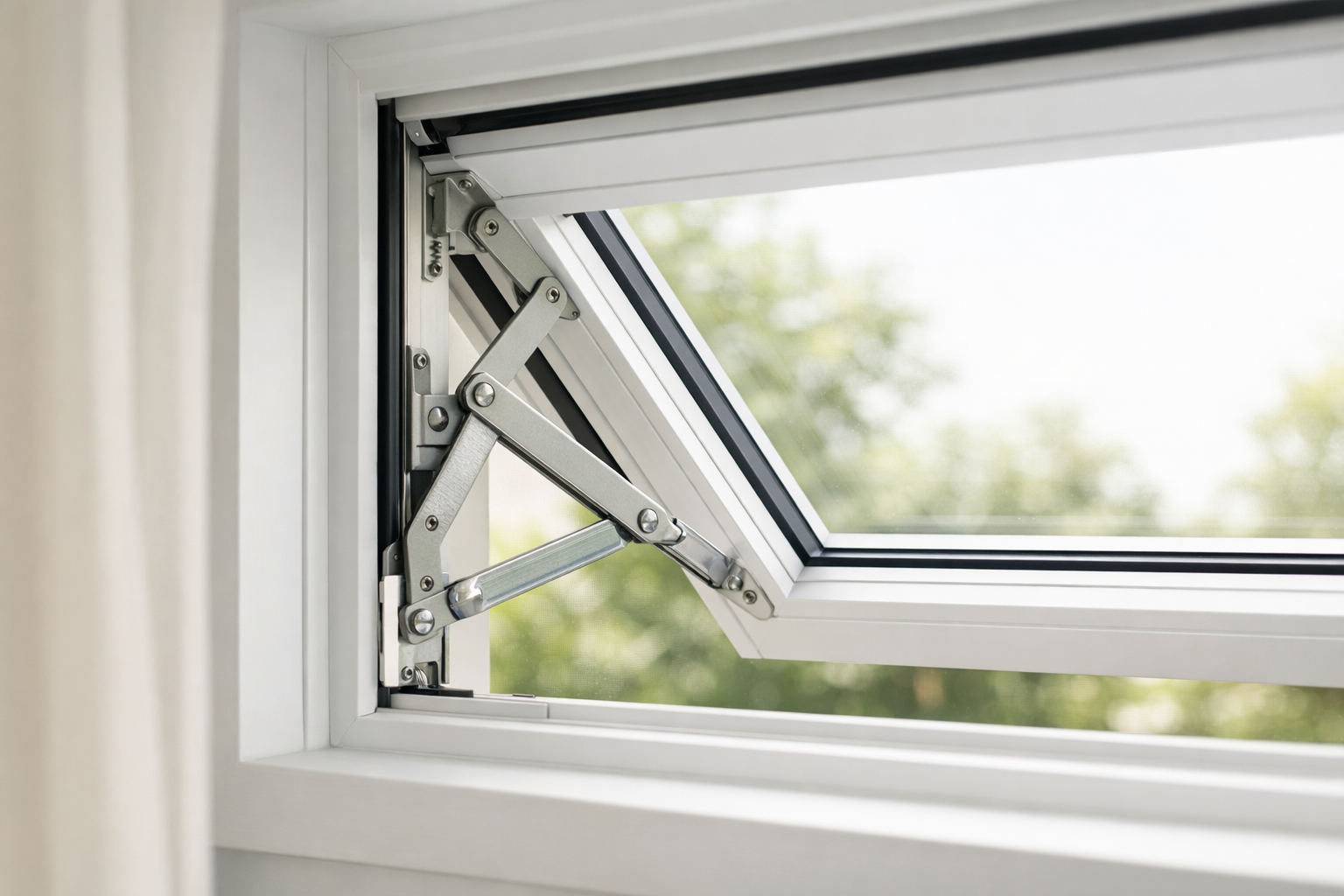 Close-up of awning window mechanism