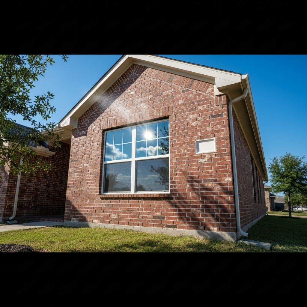 Why Energy Bills Stay High Even After New Windows 1 A close-up view of a clean white window frame installed in a residential brick exterior wall.