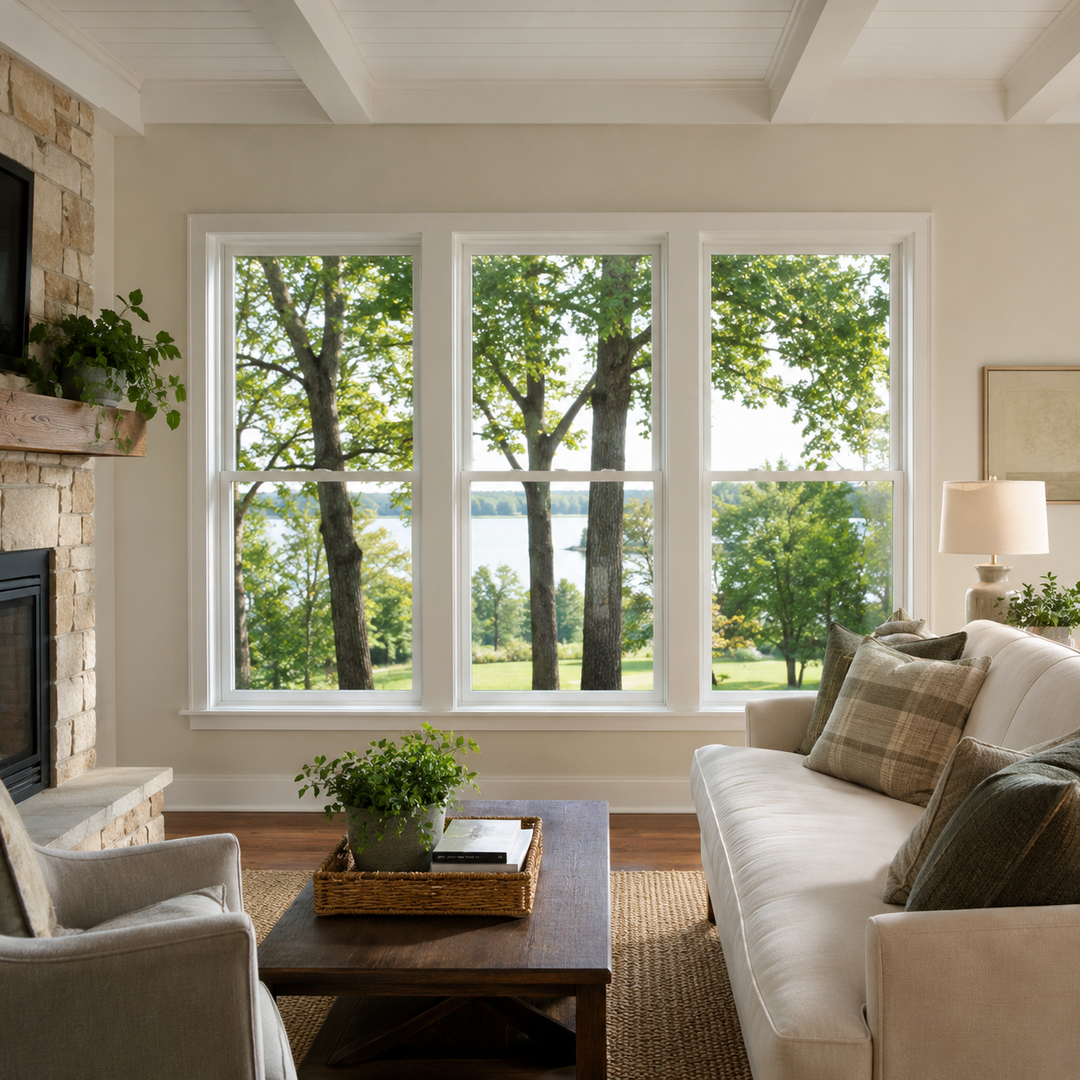 Vinyl Windows Lake Dallas TX 2 White vinyl windows in a Lake Dallas Texas living room