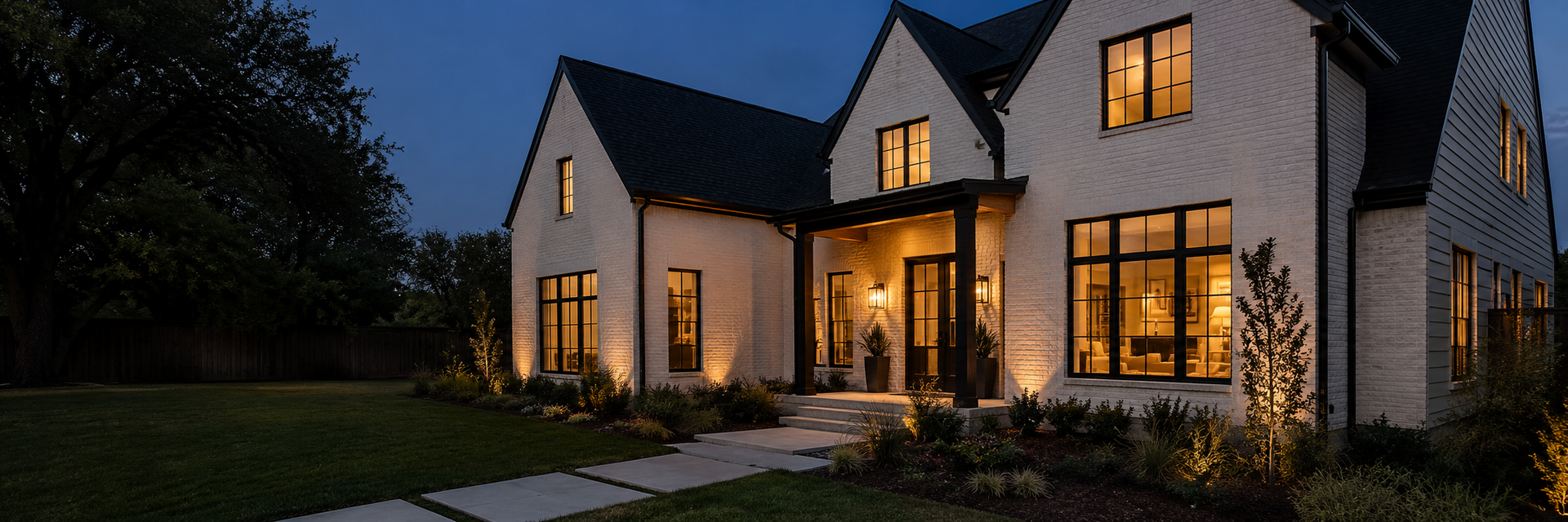 North Texas brick home with professionally installed black-frame replacement windows