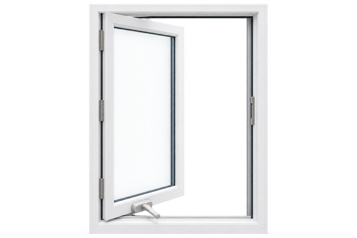 White casement window opened outward