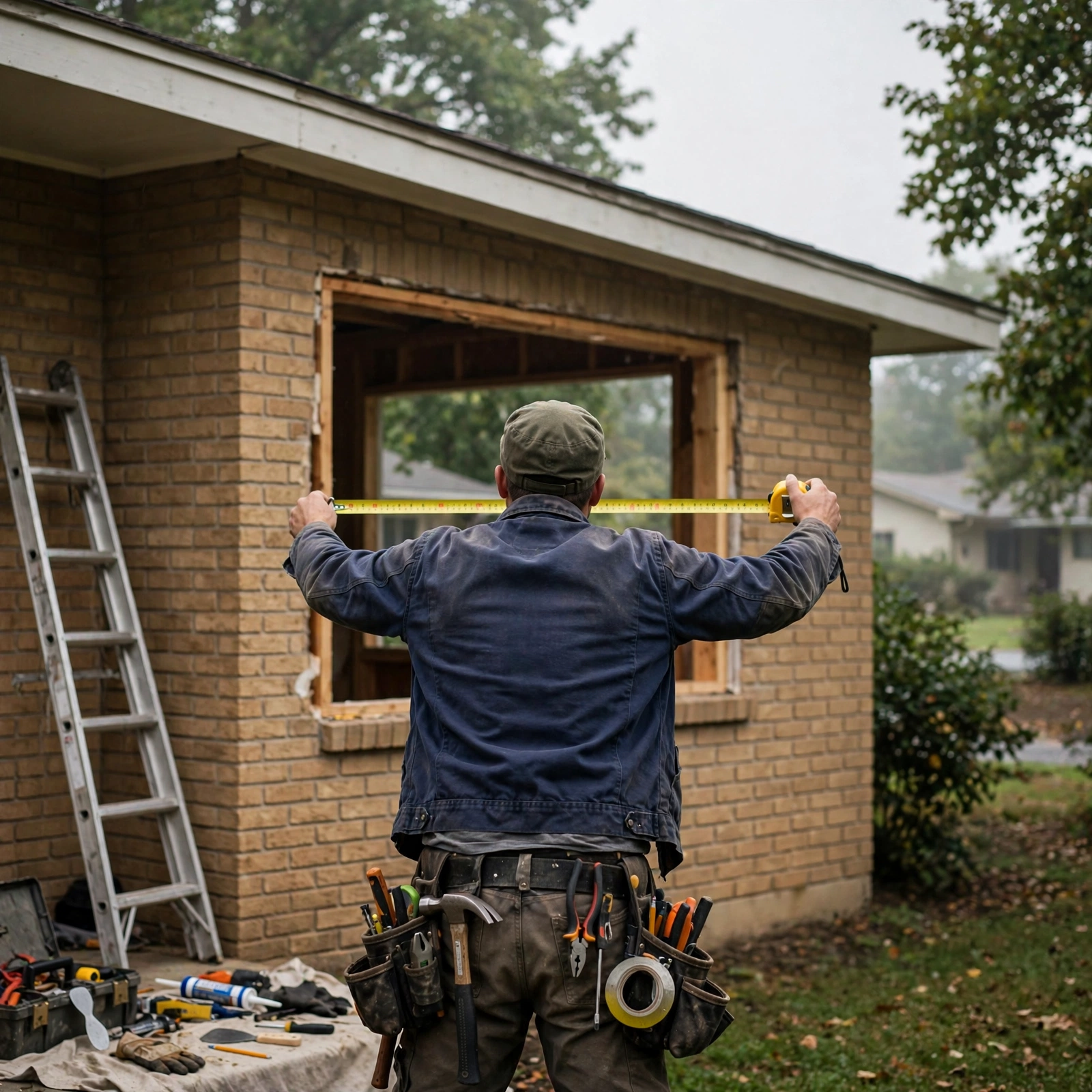 Double Hung Windows Denton TX 3 Local JBN crew measuring a window in the Oak-Hickory Historic District